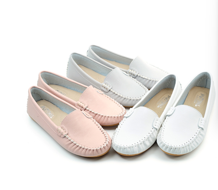 (101玩Shoes)MIT 極簡風素面平底樂福豆豆鞋-灰色/白色/粉色 36-41碼