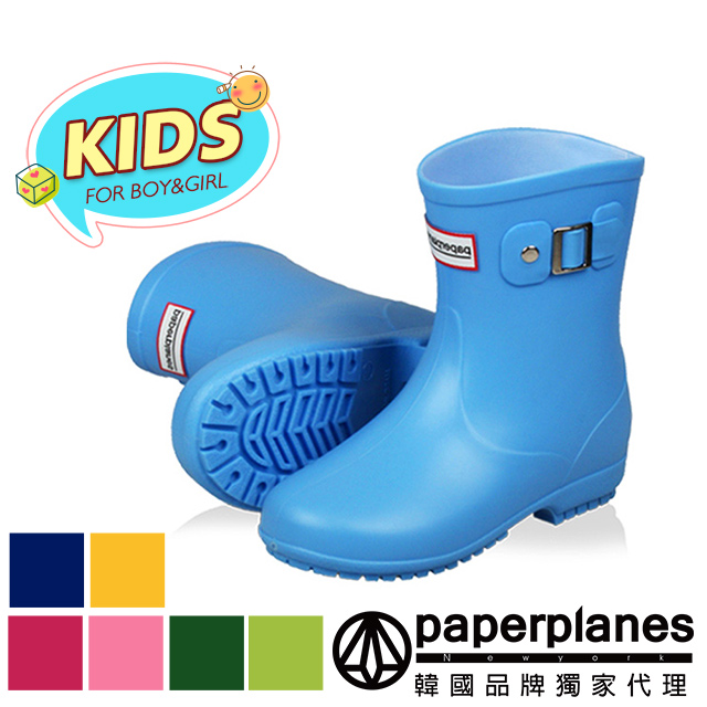 【Paperplanes】正韓製/版型正常。可愛繽紛扣帶防滑兒童雨靴(7-7761/現貨)