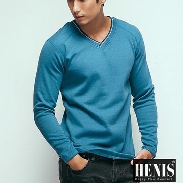 HENIS 時尚型男速暖絨色織V領保暖衫~2件組(隨機取色)
