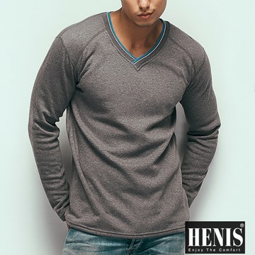 HENIS 時尚型男速暖絨彈性V領保暖衫~2件組(隨機取色)