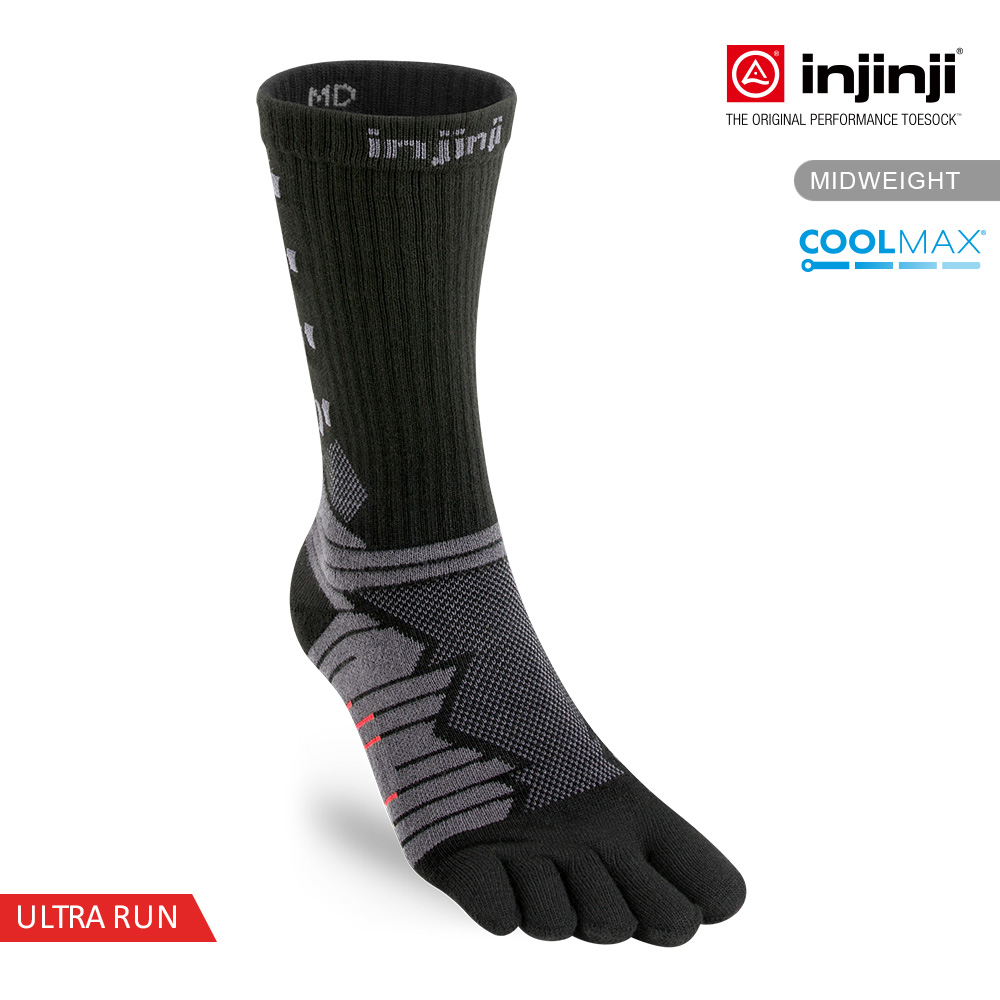 【INJINJI】Ultra Run終極系列五趾中筒襪 [碳黑五趾襪 五指襪 運動襪