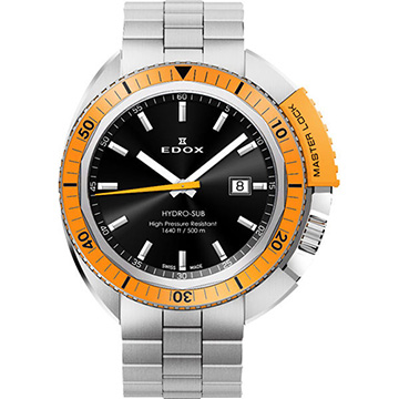 EDOX Hydro Sub 北極潛水500米石英腕錶-黑x橘框/46mm E53200.3OM.NIN