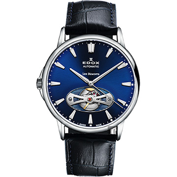 EDOX Les Bemonts Open Vision 薄曼系列機械腕錶-藍x黑 E85021.3.BUIN