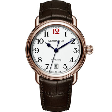 AEROWATCH 復刻紳士時尚機械腕錶-玫瑰金框x咖啡/40mm A60900RO15