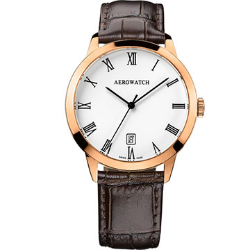 AEROWATCH 羅馬雅仕經典時尚腕錶-玫瑰金框x咖啡/40mm A42972RO01