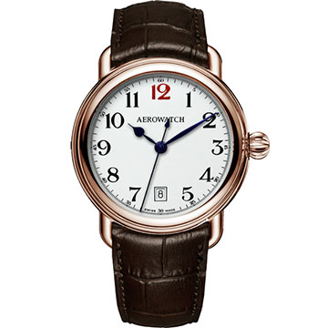 AEROWATCH 搪瓷復刻紳士時尚腕錶-玫瑰金框x咖啡/40mm A42900RO15