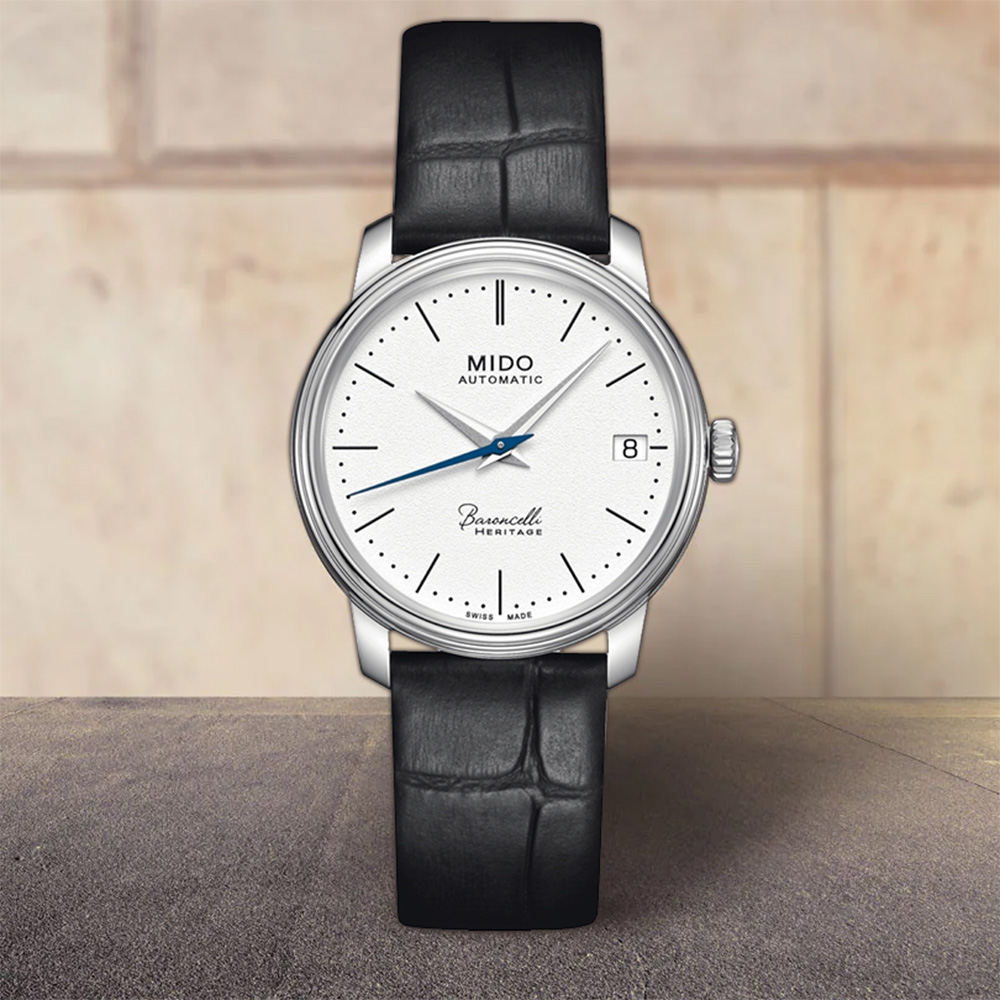 MIDO Baroncelli III Heritage 復刻機械腕錶-白x黑/32mm M0272071601000