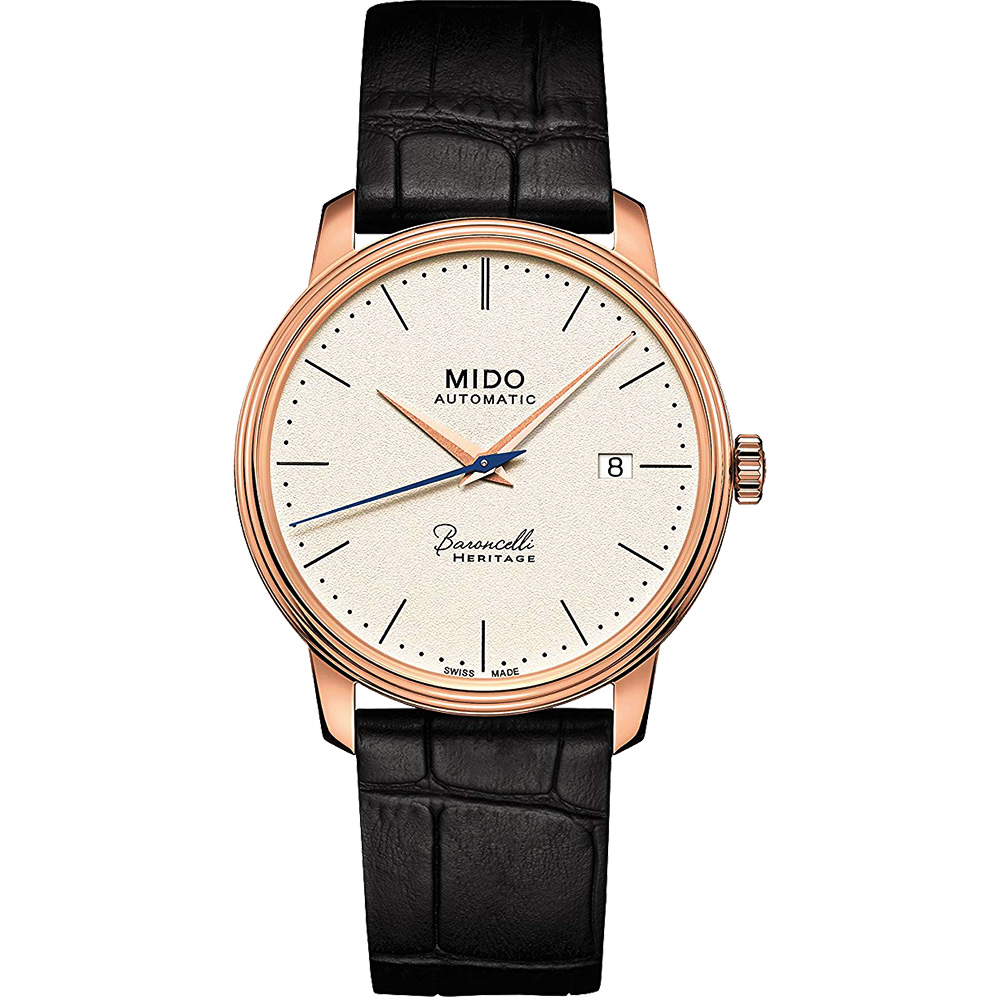 MIDO Baroncelli III Heritage 復刻經典機械腕錶-玫瑰金框x白/41mm M0274073626000