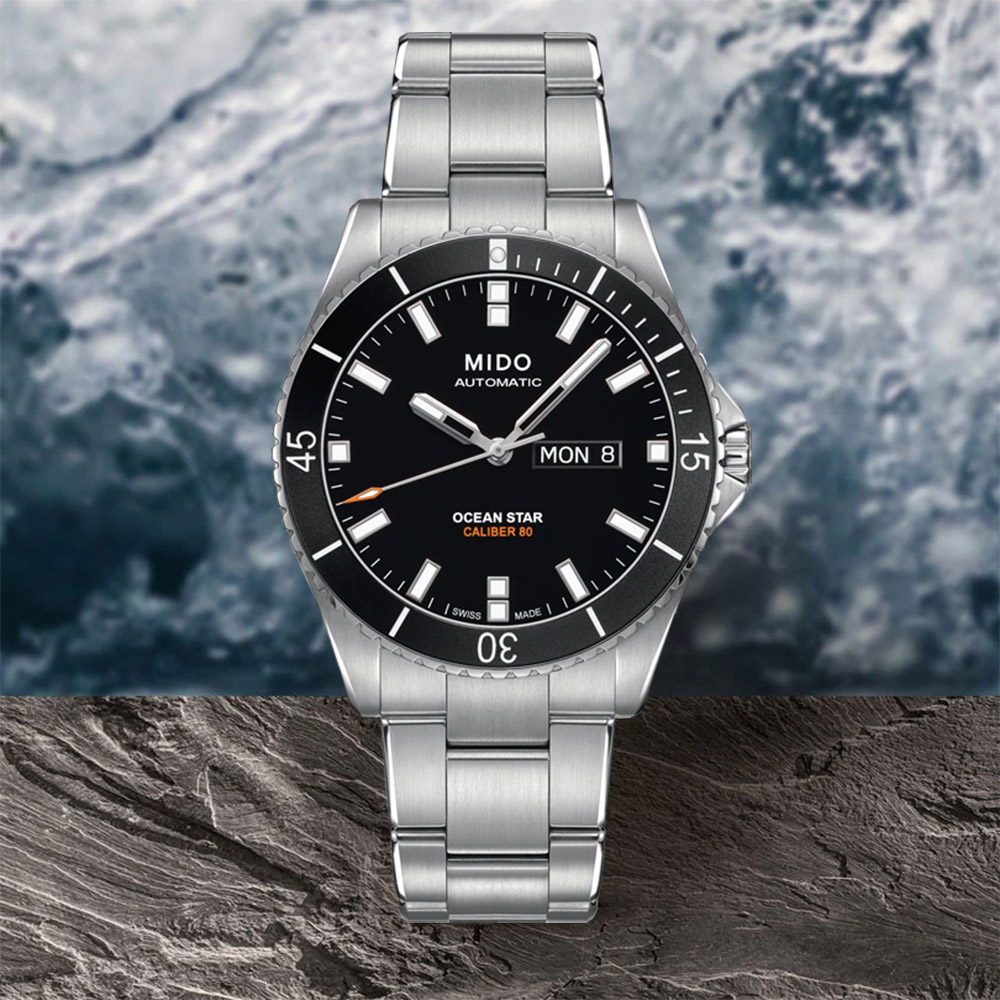 MIDO 美度 Ocean Star Caliber 80 200m潛水機械腕錶-黑x銀 M0264301105100