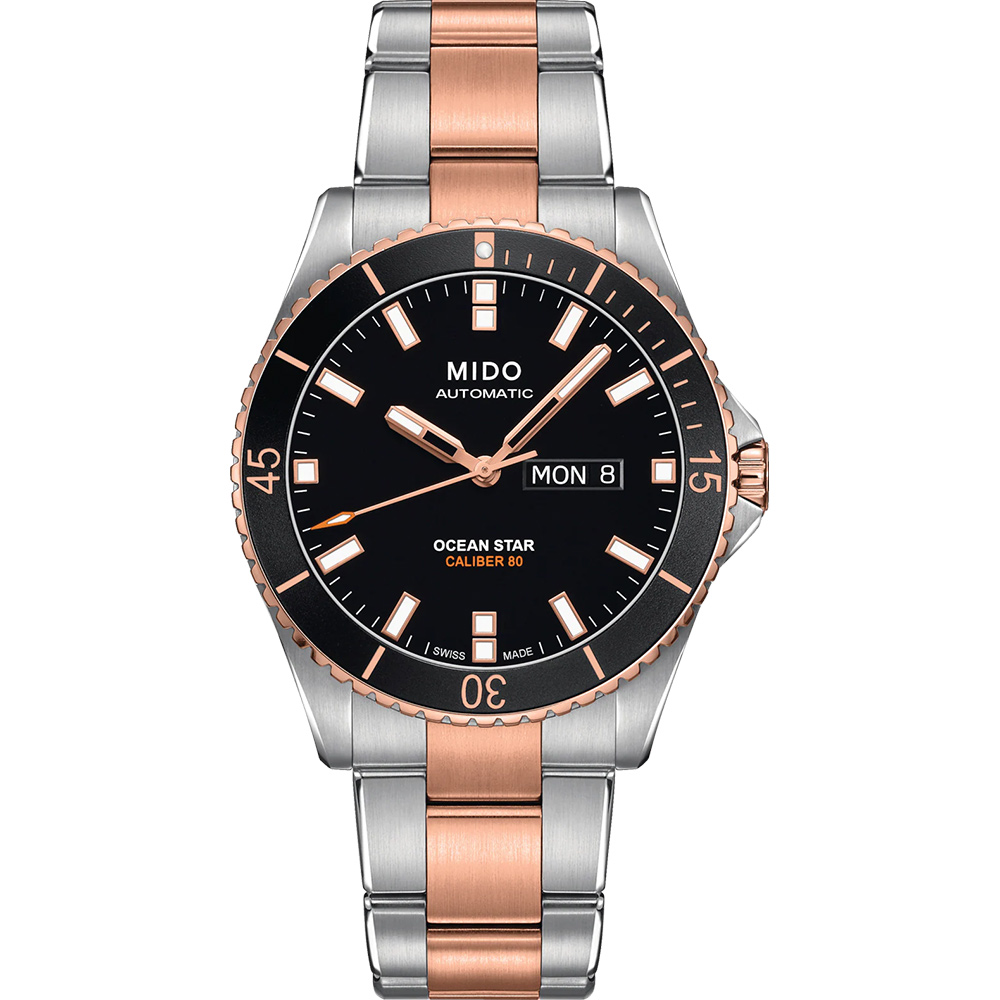 MIDO 美度 Ocean Star Caliber 80 200m潛水機械腕錶-黑x玫瑰金 雙色 M0264302205100