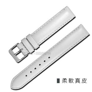 Watchband / 同寬16.18mm / 各品牌通用柔軟簡約質感車線真皮錶帶 白色