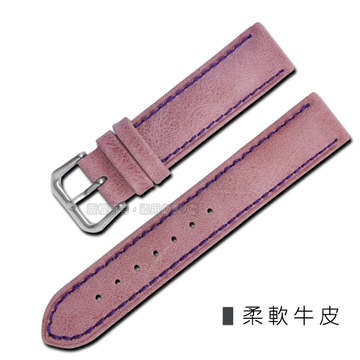 Watchband /各品牌通用柔軟簡約質感車線牛皮錶帶 紫色