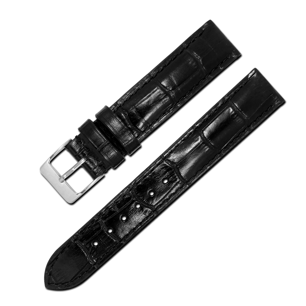 Watchband / 17mm / 義大利原裝進口壓紋牛皮錶帶 黑色