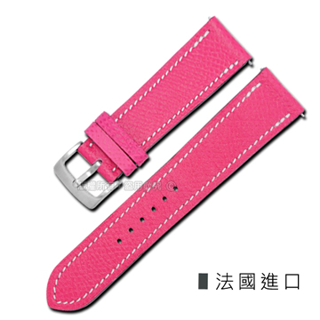 Watchband / HERMES 愛馬仕-法國進口柔軟簡約質感車線高級替用真皮錶帶 桃紅色