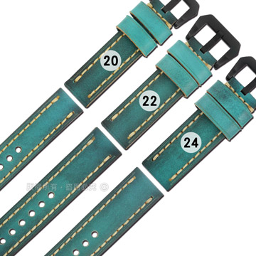 Watchband /各品牌通用 經典復刻 柔軟 加厚款 真皮錶帶 藍綠色