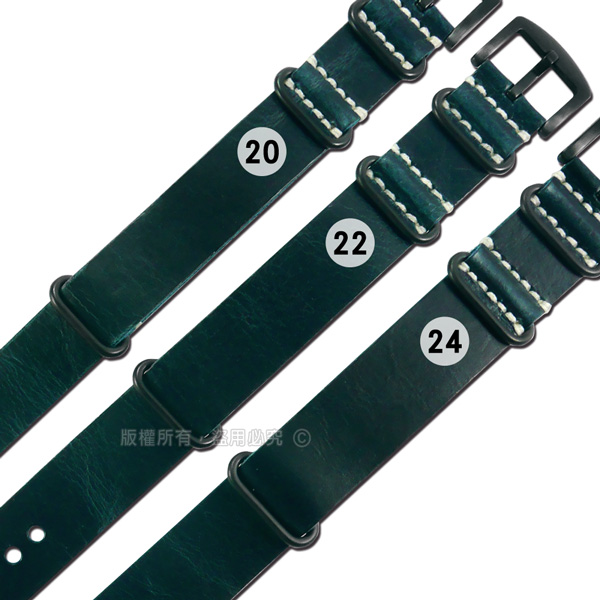 Watchband / 20.22.24mm / 各品牌通用 一體成形 百搭款 經典復刻 柔軟舒適 油蠟牛皮錶帶 藍綠色
