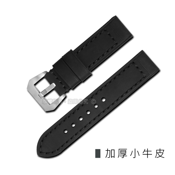 Watchband / 同寬 20.22.24.26mm / 經典復刻時尚指標加厚版牛皮錶帶 黑色
