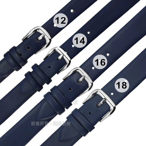 Watchband / 超薄 各品牌通用 簡約經典 真皮錶帶 鍍玫瑰金不鏽鋼扣頭 深藍色
