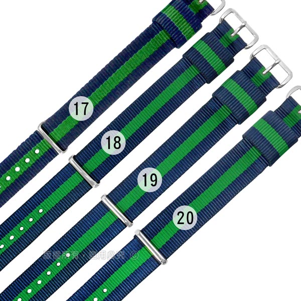 Watchband / DW 各品牌通用 不鏽鋼扣頭 尼龍錶帶 藍x綠