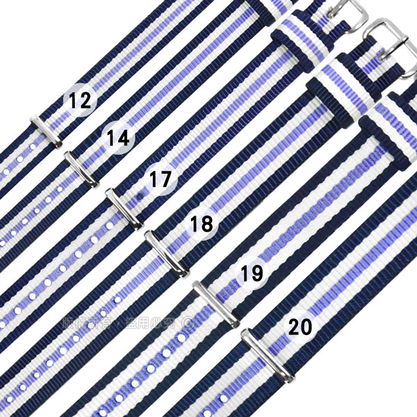 Watchband / DW 各品牌通用 不鏽鋼扣頭 尼龍錶帶 藍x白x紫