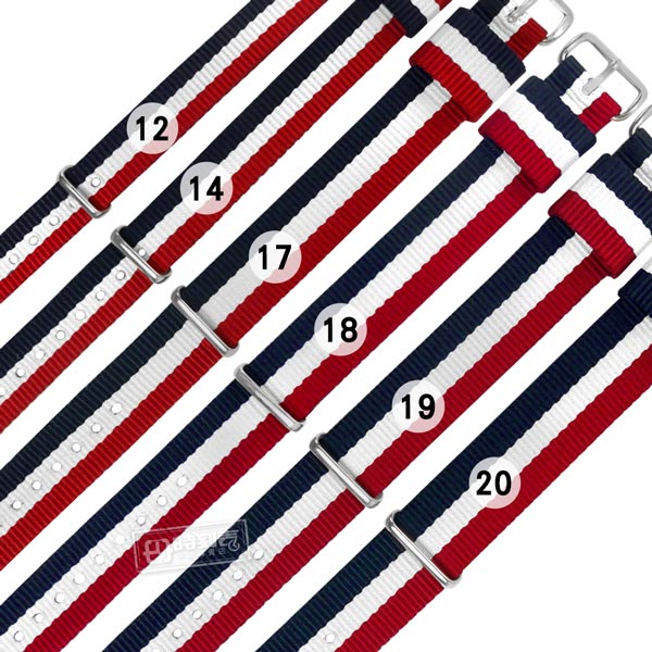 Watchband / DW 各品牌通用 不鏽鋼扣頭 尼龍錶帶 紅x白x藍