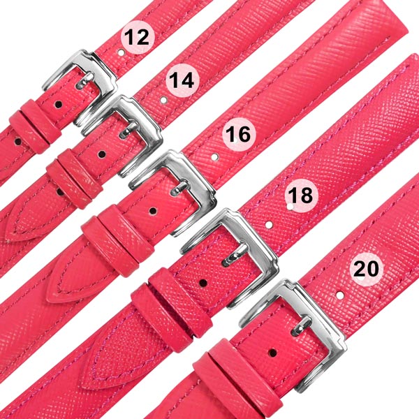 Watchband / 各品牌通用 真皮防刮壓紋錶帶 不鏽鋼扣頭 桃紅色