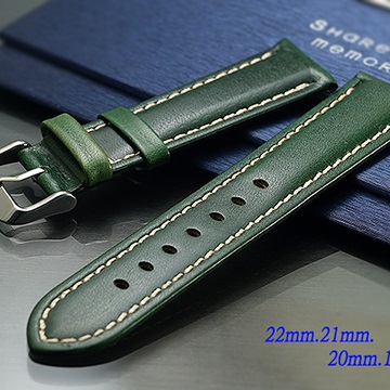 全新 頭層牛皮復古綠色高級錶帶 ( 22mm.21mm.20mm.18mm)