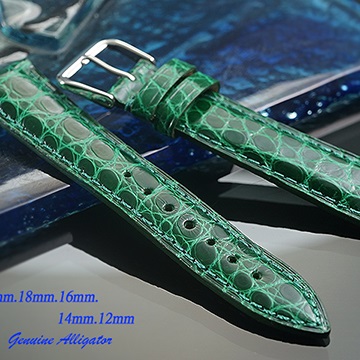 進口純正鱷魚皮高級錶帶短款墨綠色 ( 20mm.18mm.16mm.14mm.12mm)