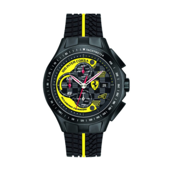 FERRARI Scuderia 急速時尚風黑鋼膠帶腕錶/黃x黑/0830078