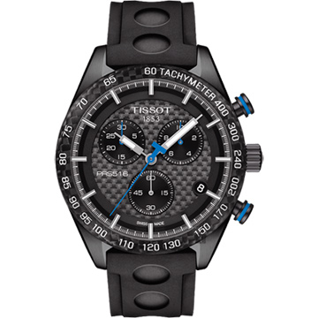 TISSOT 天梭 PRS516 三眼計時腕錶-黑/42mm T1004173720100