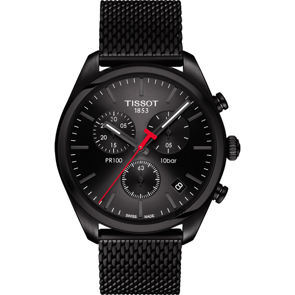 TISSOT 天梭 PR100 經典米蘭帶計時手錶-鍍黑/41mm T1014173305100