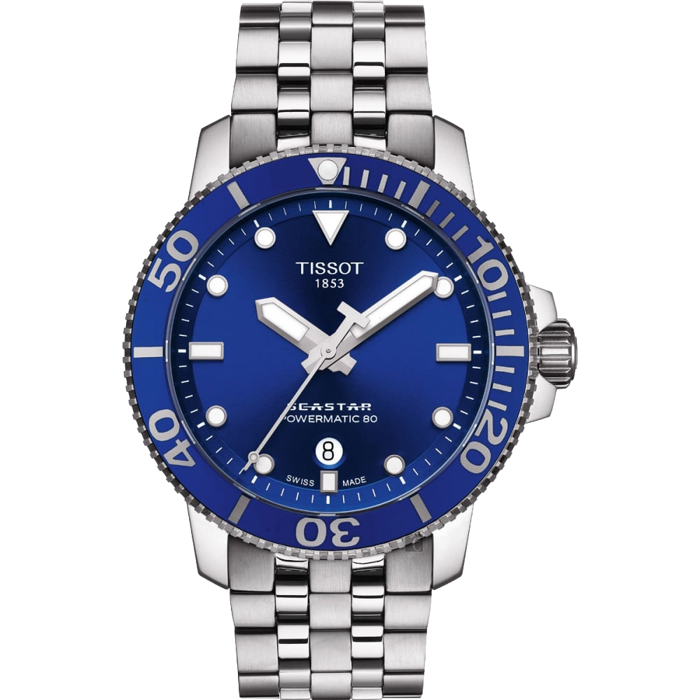 TISSOT 天梭 Seastar 1000 海洋之星300米潛水機械錶-藍x銀/43mm T1204071104100