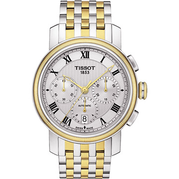 TISSOT Bridgeport 羅馬計時機械腕錶-銀x雙色版/42mm T0974272203300