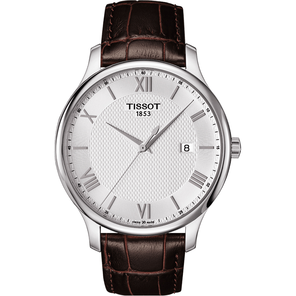 TISSOT Tradition 羅馬經典大三針石英腕錶-銀x咖啡/42mm T0636101603800