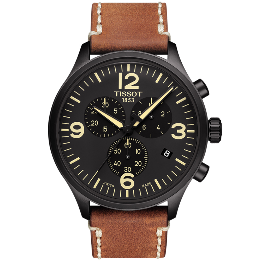 TISSOT 天梭 韻馳系列 Chrono XL計時手錶-黑x咖啡/45mm T1166173605700