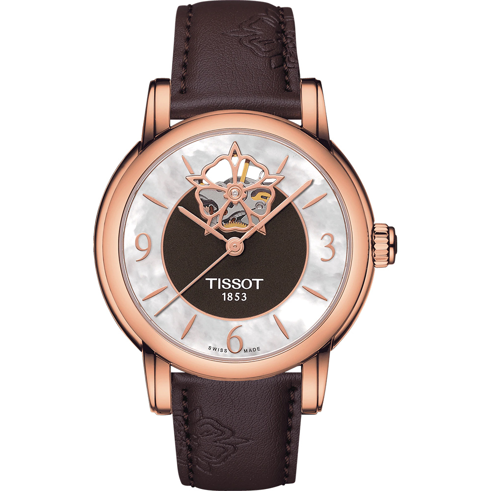 TISSOT Lady Heart 花朵鏤空機械腕錶-珍珠貝x玫瑰金框/35mm T0502073711704
