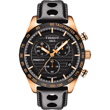 TISSOT PRS516 三眼計時腕錶-黑x玫塊金框/42mm T1004173605100