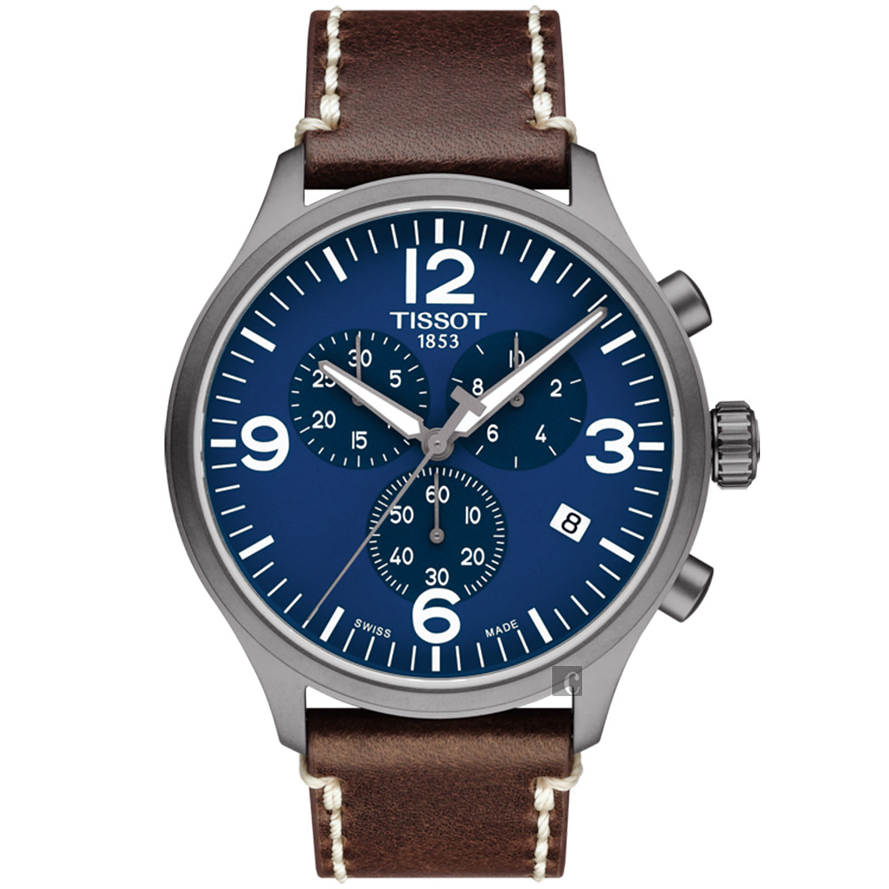 TISSOT 天梭 韻馳系列 Chrono XL計時手錶-藍x咖啡/45mm T1166173604700