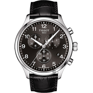 TISSOT 天梭 韻馳系列 Chrono XL計時手錶-灰x黑/45mm T1166171605700