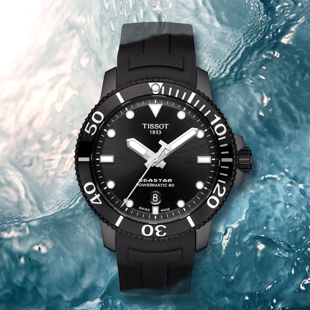 TISSOT 天梭 Seastar 海洋之星陶瓷潛水機械錶-IP黑/43mm T1204073705100