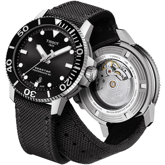 TISSOT 天梭 Seastar 海洋之星陶瓷潛水80小時機械錶-黑/43mm T1204071705100