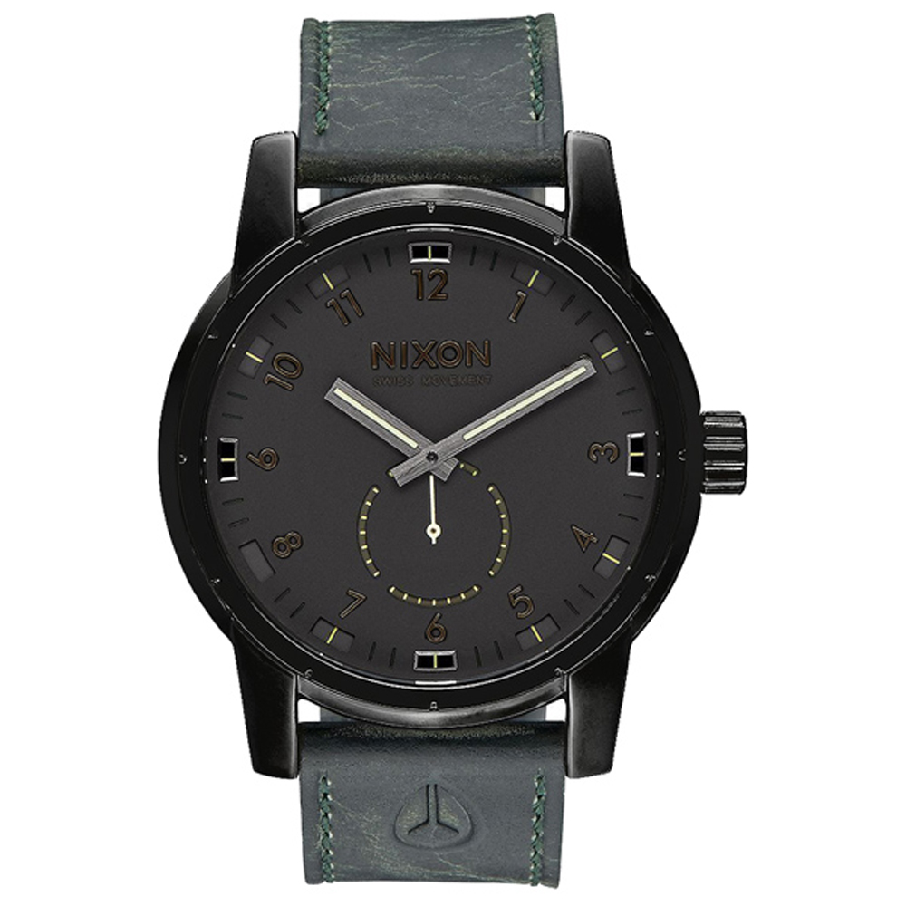 NIXON PATRIOT LEATHER 獨領風騷復古時尚腕錶-黑X綠