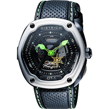 DIETRICH OT系列 生化機械鏤空腕錶-黑x綠指針/46mm OT-1