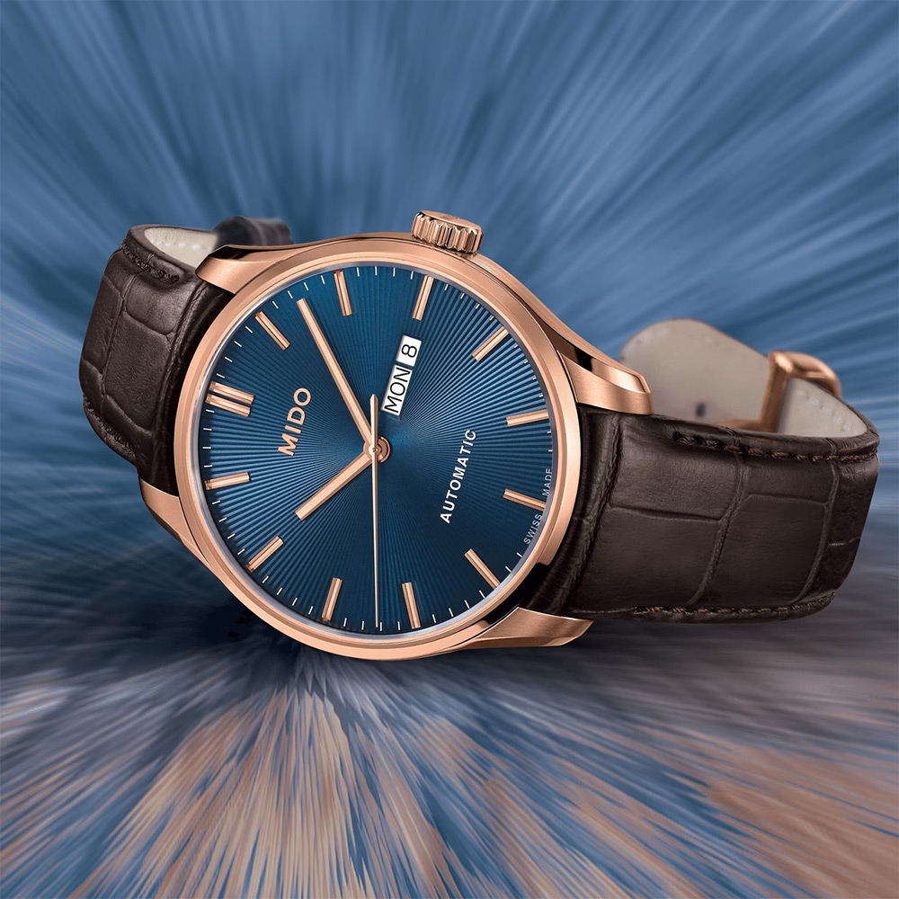 MIDO 美度 Belluna Gent 經典日期機械錶-藍x咖啡色錶帶/42mm M0246303604100