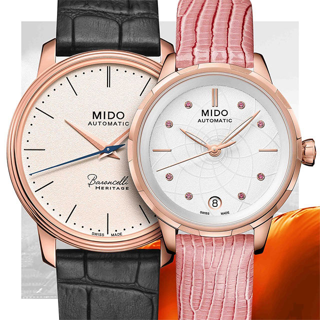 MIDO 美度 花雨 x 永恆超薄系列 暖色調機械對錶 M0274073626000+M0432073601100