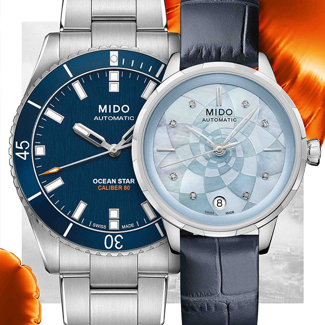 MIDO 美度 花雨 x 海洋之星系列 冷色調機械對錶 M0264301104100+M0432071613100
