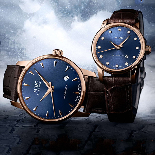 MIDO 美度 永恆系列午夜藍機械對錶-藍x咖啡錶帶/38+29mm M86003158+M76003658