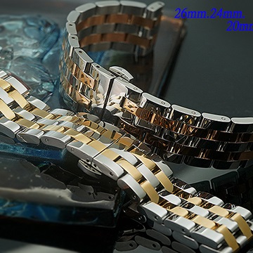 全新 不鏽鋼實心五珠摺疊扣-金屬錶帶間金款 (26mm.24mm.20mm.20mm)