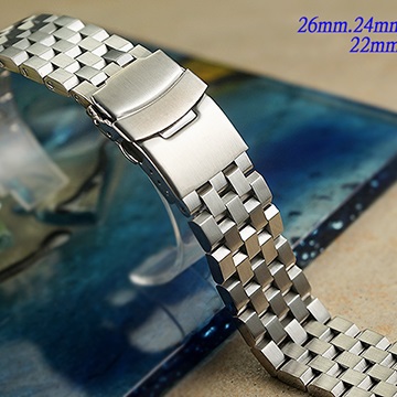 全新 不鏽鋼實心履帶型摺疊扣-金屬錶帶 (26mm.24mm.22mm.20mm)