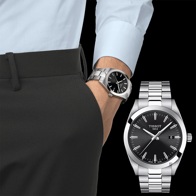 TISSOT 天梭 Gentleman 紳士石英手錶-黑/40mm T1274101105100